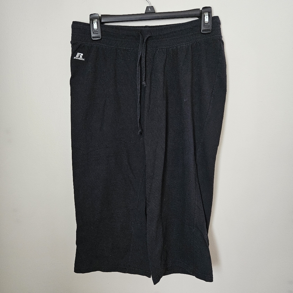 Russell Athletic Capri Pants Tie Waist Black Neutral Casual Workout Athleisure